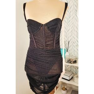 Oh Polly After Hours Sheer Mesh Embellished Mini Dress
